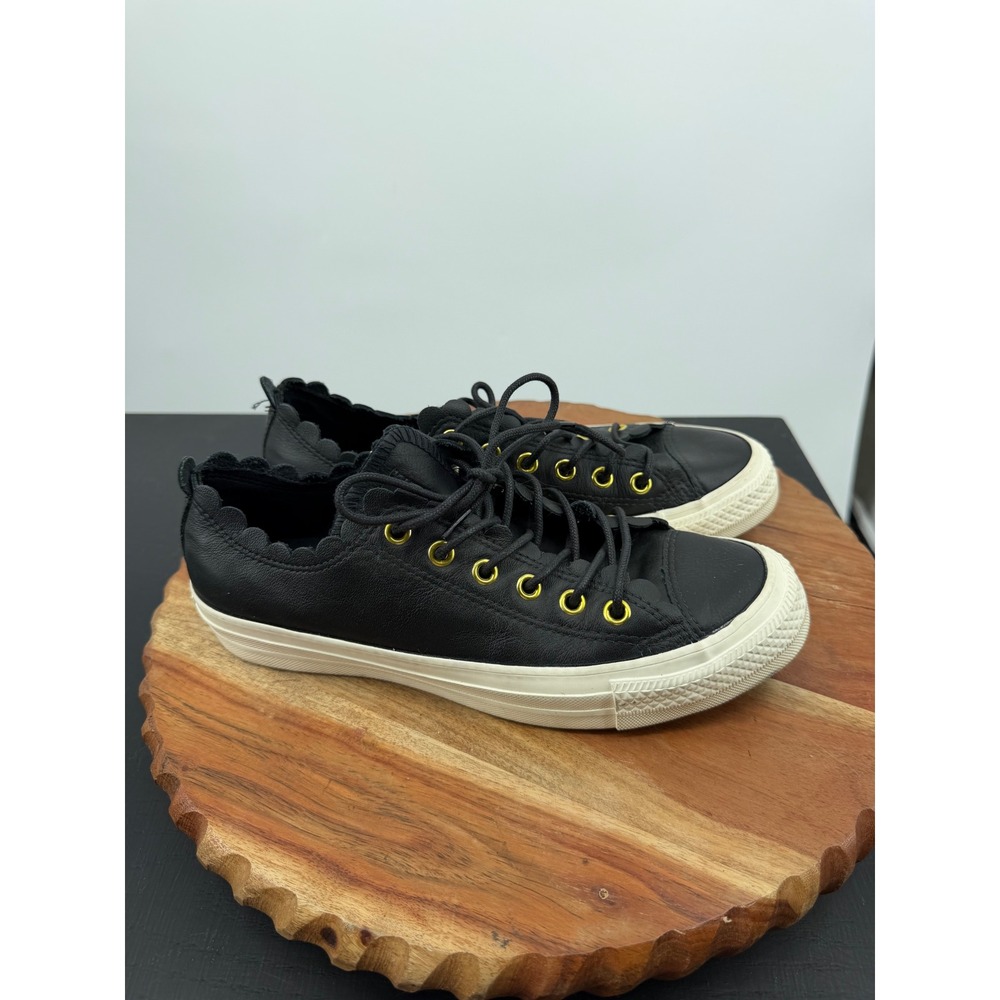 Converse Chuck Taylor Frilly Thrills Sneaker Womens 7 Black Leather Scalloped